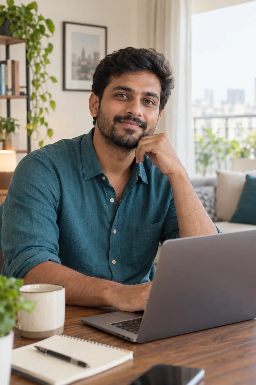 Generated portrait illustrating Srijan, a fictional 31-year-old tech professional in Hyderabad
